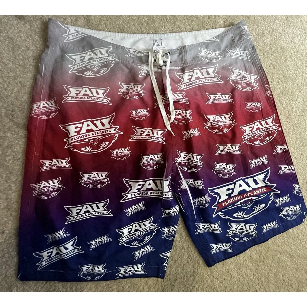 FAU Florida Atlantic University Horned Owls‎ Swim Trunks Mens 36 Board Shorts